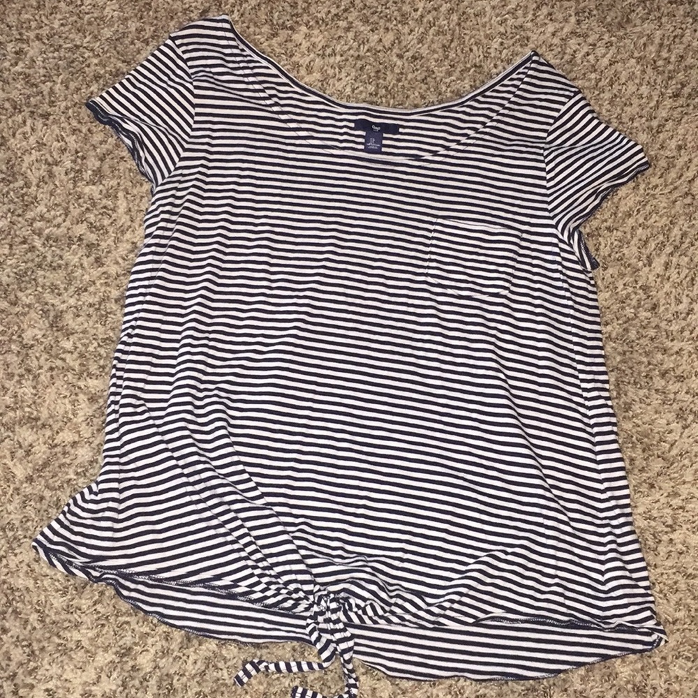 Navy/White stripe shirt with waist tie